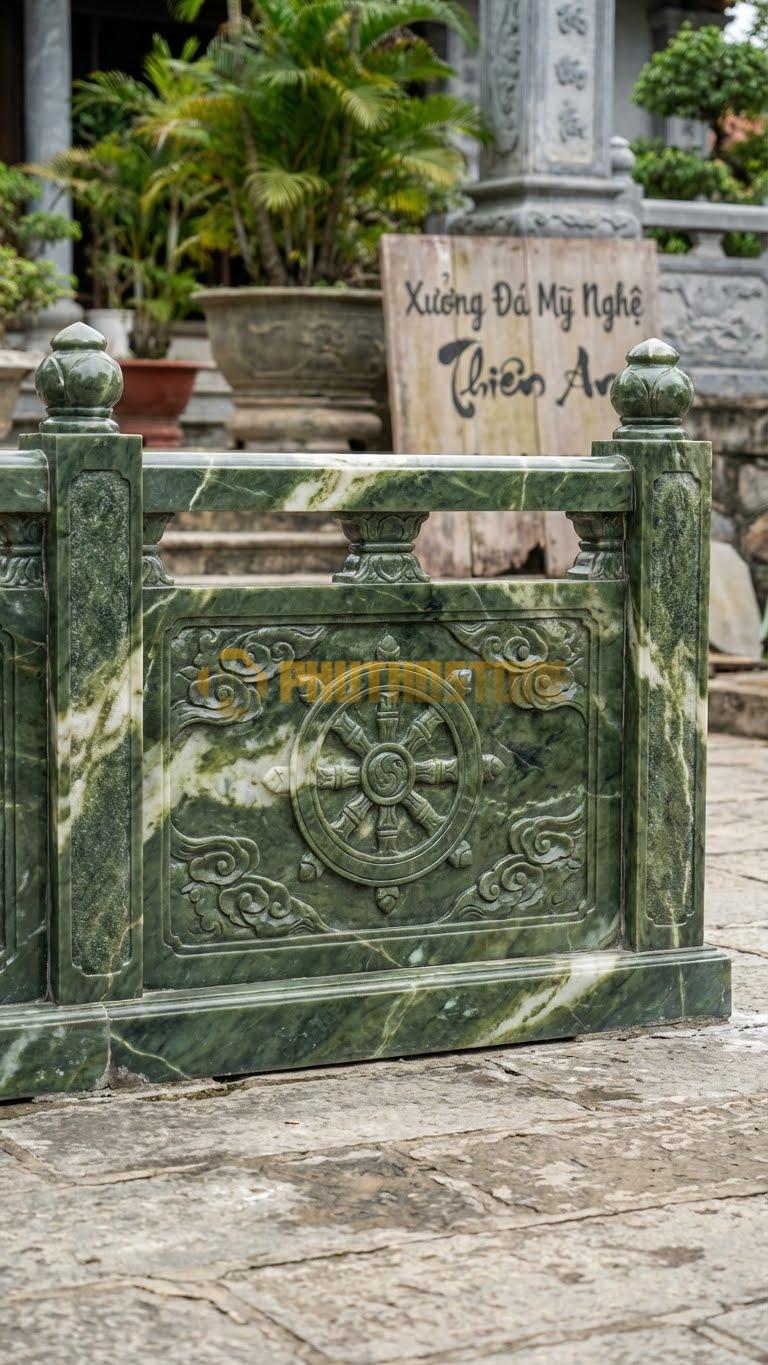 Lan Can Đá Serpentine Bánh Xe Pháp Luân: Biểu Tượng Phật Giáo, Dùng Cho Chùa Chiền, Kích Thước: 107Cm X 90Cm X 10Cm