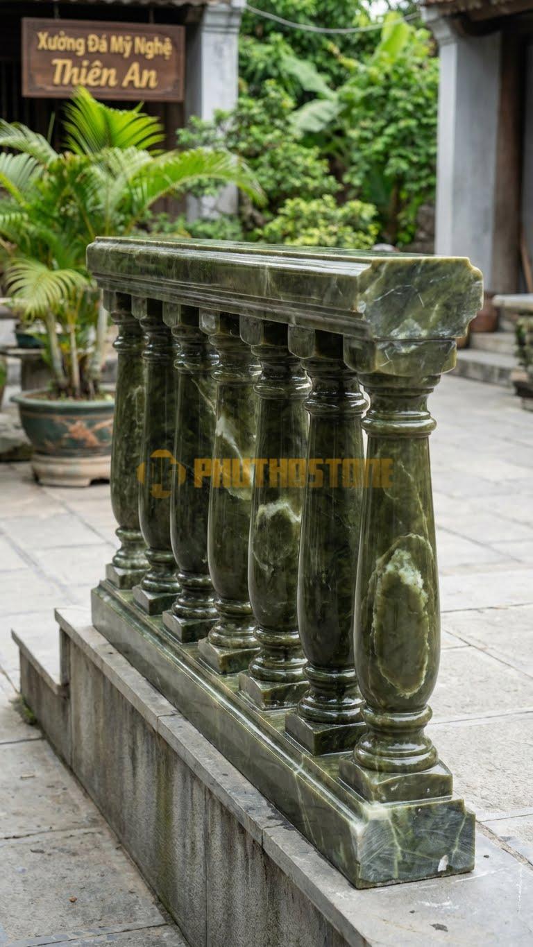 Lan Can Đá Serpentine Chấn Song Đá: Các Thanh Đá Tròn Đặt Song Song, Kích Thước: 120Cm X 81Cm X 10Cm