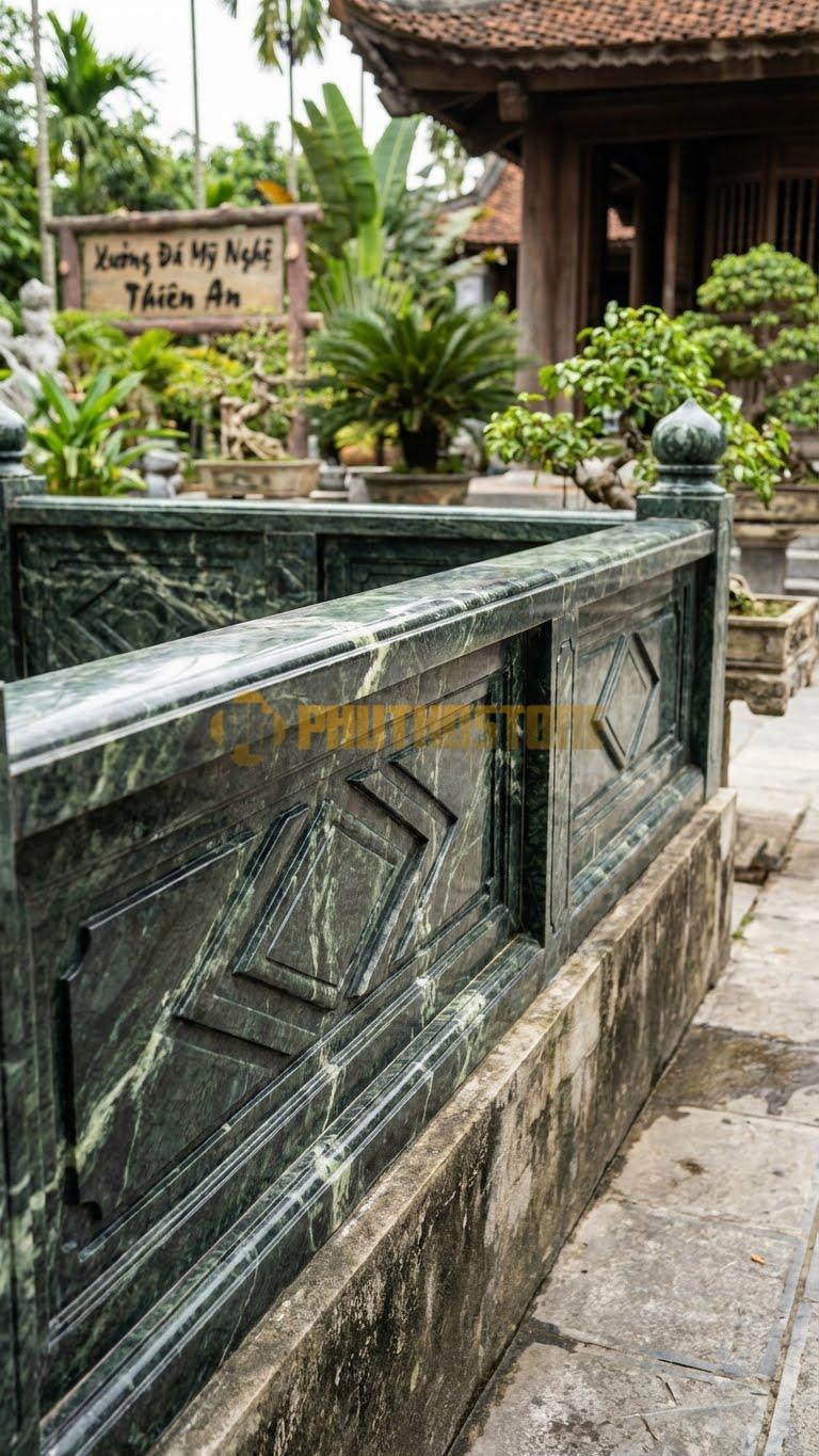 Lan Can Đá Serpentine Kim Cương: Cắt Vát Tạo Khối 3D Như Viên Kim Cương, Kích Thước: 100Cm X 90Cm X 12Cm