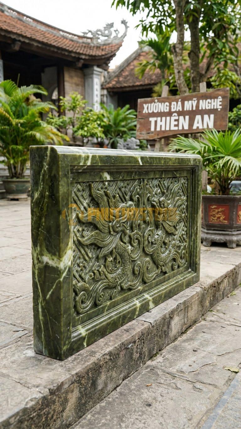 Lan Can Đá Serpentine Lá Hóa Rồng: Họa Tiết Lá Cách Điệu Hình Đầu Rồng, Kích Thước: 110Cm X 81Cm X 10Cm