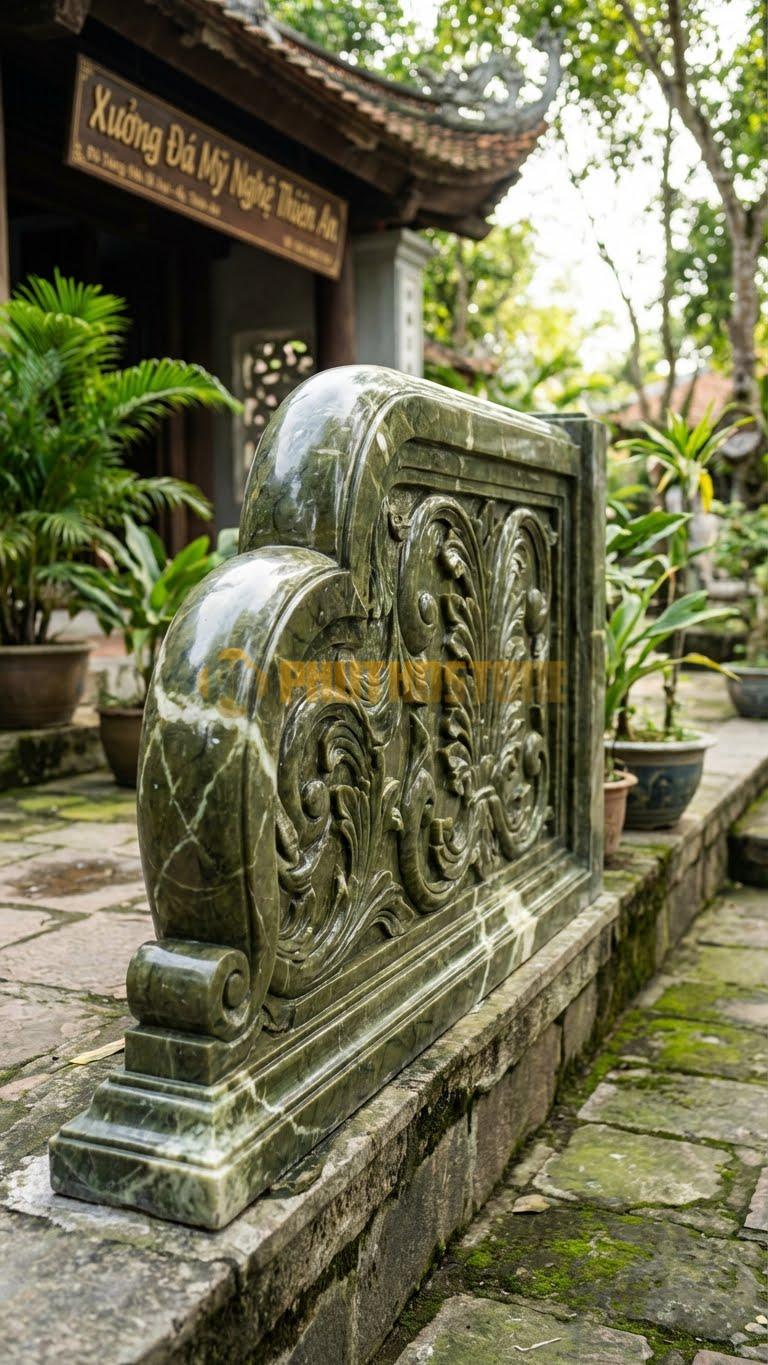 Lan Can Đá Serpentine Lá Tây Acanthus: Họa Tiết Lá Ô Rô Uốn Lượn Đặc Trưng Kiến Trúc Pháp, Kích Thước: 100Cm X 90Cm X 12Cm