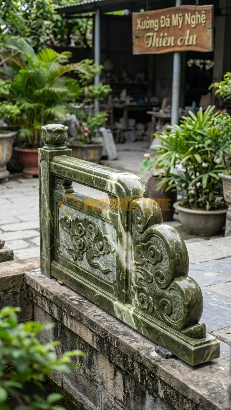 Lan Can Đá Serpentine Mây Trời: Họa Tiết Tản Vân (Mây Trôi), Kích Thước: 120Cm X 81Cm X 10Cm