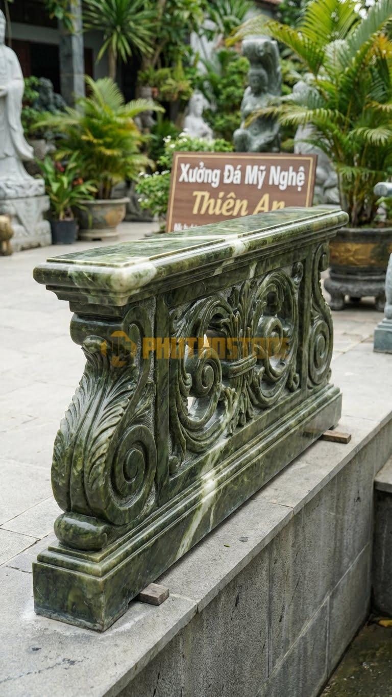 Lan Can Đá Serpentine Tân Cổ Điển Pháp: Hoa Văn Lá Tây (Acanthus) Cuộn Tròn, Kích Thước: 100Cm X 90Cm X 12Cm