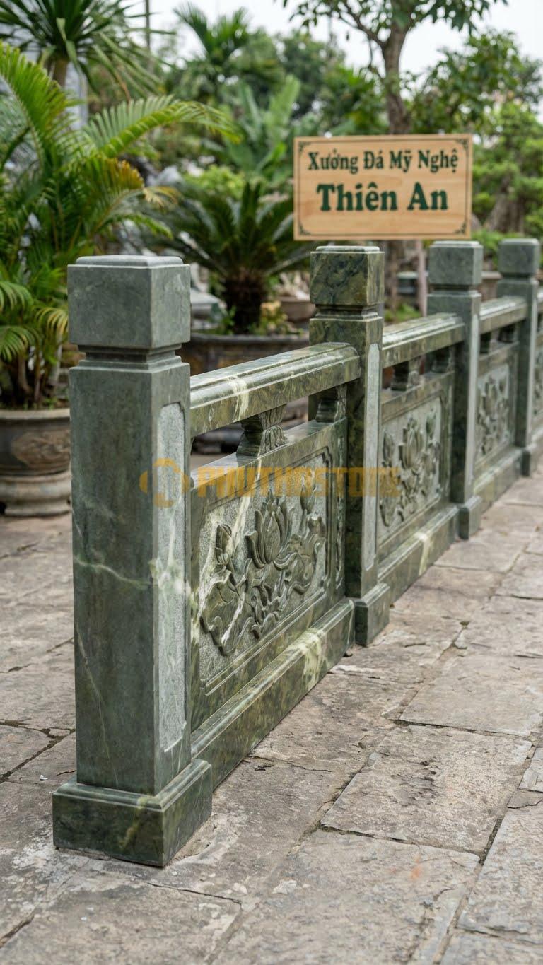 Lan Can Đá Serpentine Trụ Lan Can: Các Khối Đá Vuông Vức, Bề Mặt Mài Mờ (Matte), Kích Thước: 100Cm X 80Cm X 12Cm