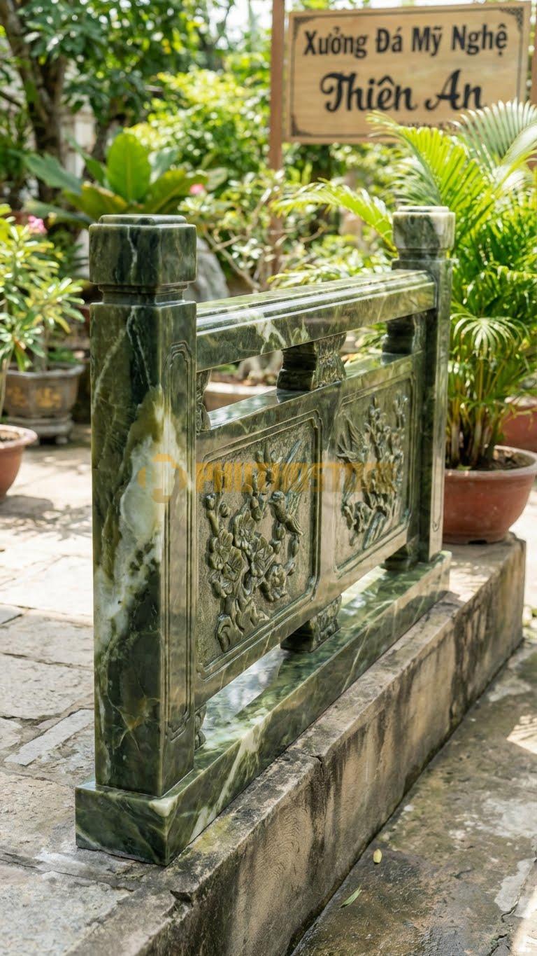 Lan Can Đá Serpentine Tứ Quý – Mai: Hoa Mai Và Chim Én (Biểu Tượng Mùa Xuân), Kích Thước: 117Cm X 81Cm X 10Cm
