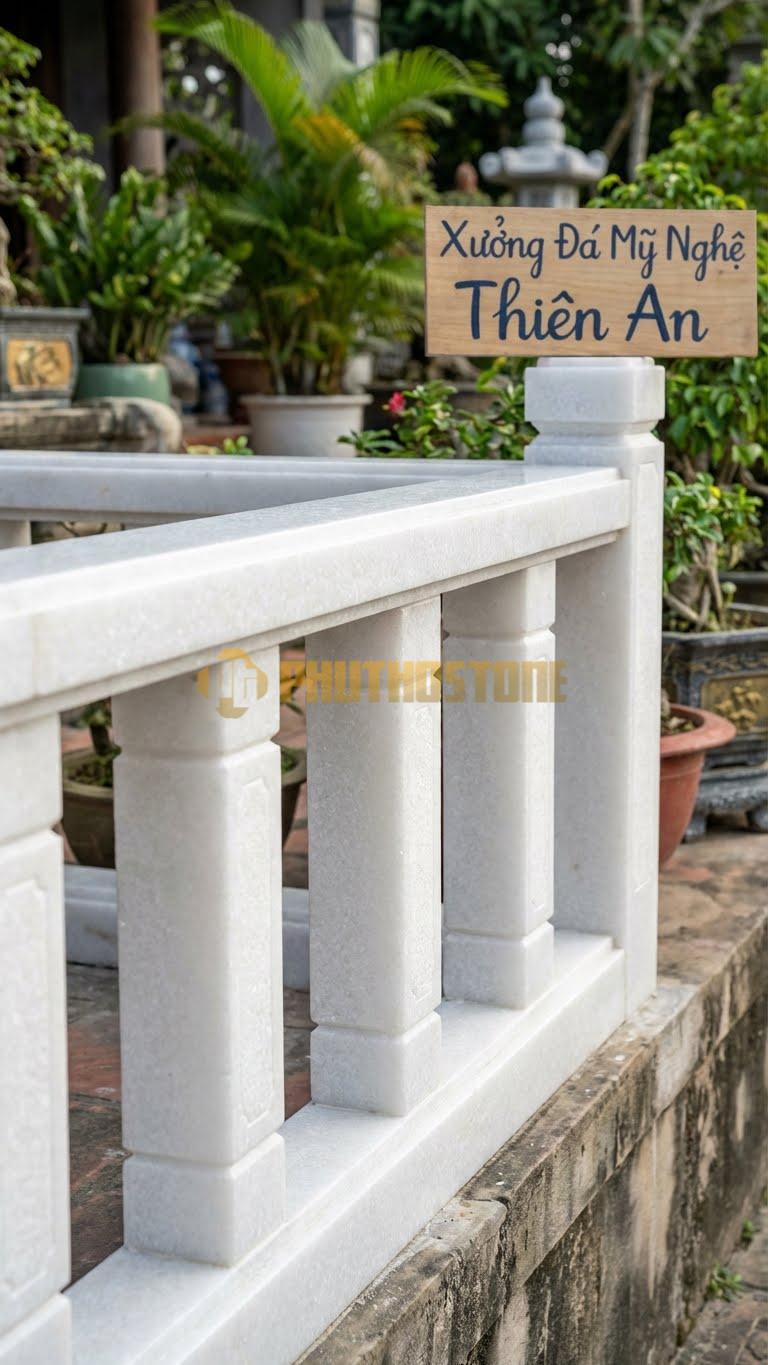 Lan Can Đá Trắng Muối Con Tiện Vuông Hiện Đại: Khối Vuông, Phào Chỉ Đơn Giản, Kích Thước: Đường Kính 15Cm, Cao 80Cm