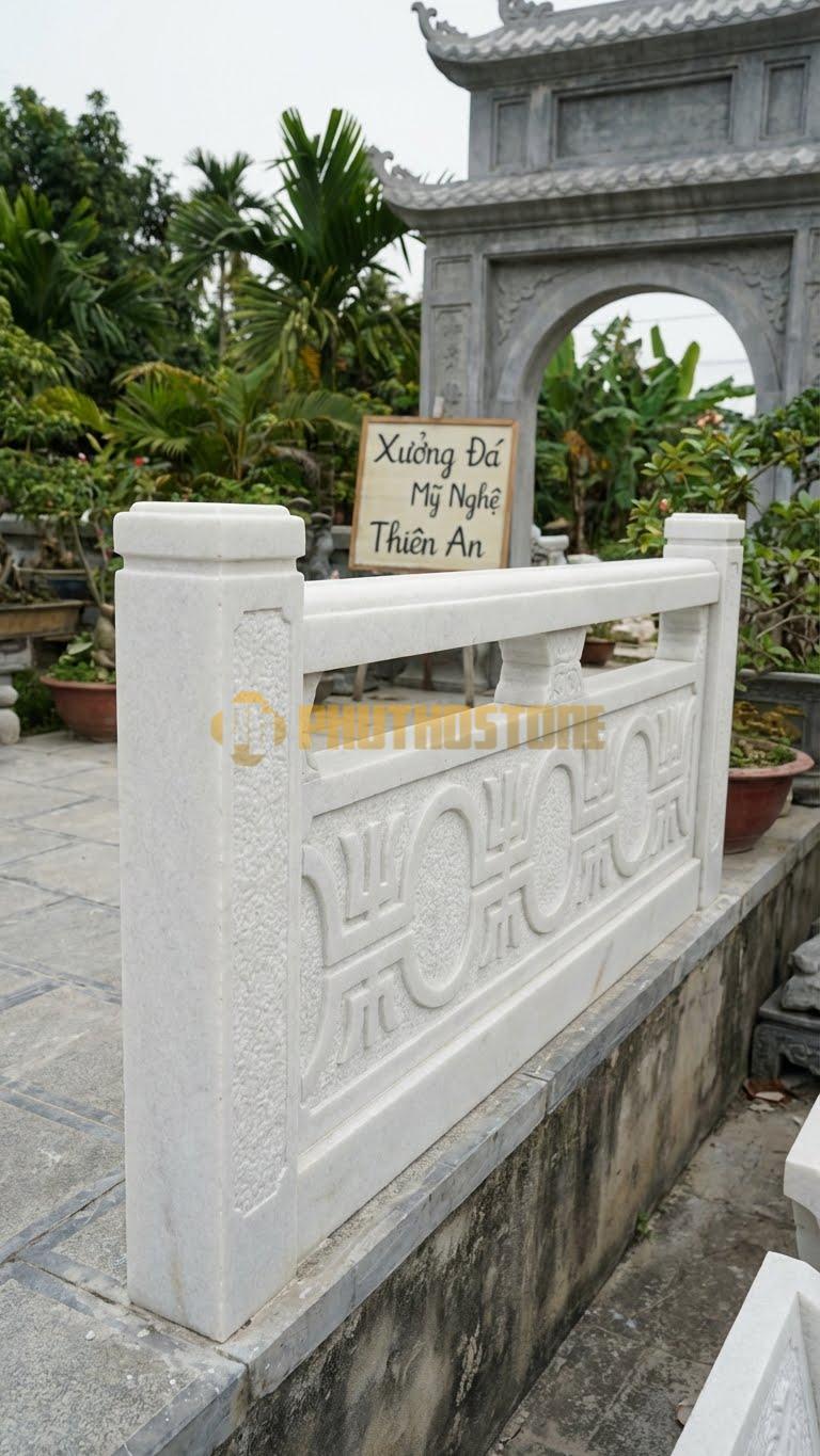 Lan Can Đá Trắng Muối Công Viên Chữ Vạn: Họa Tiết Chữ Vạn Nối Tiếp (Biểu Tượng Cát Tường), Kích Thước: 120Cm X 85Cm X 10Cm
