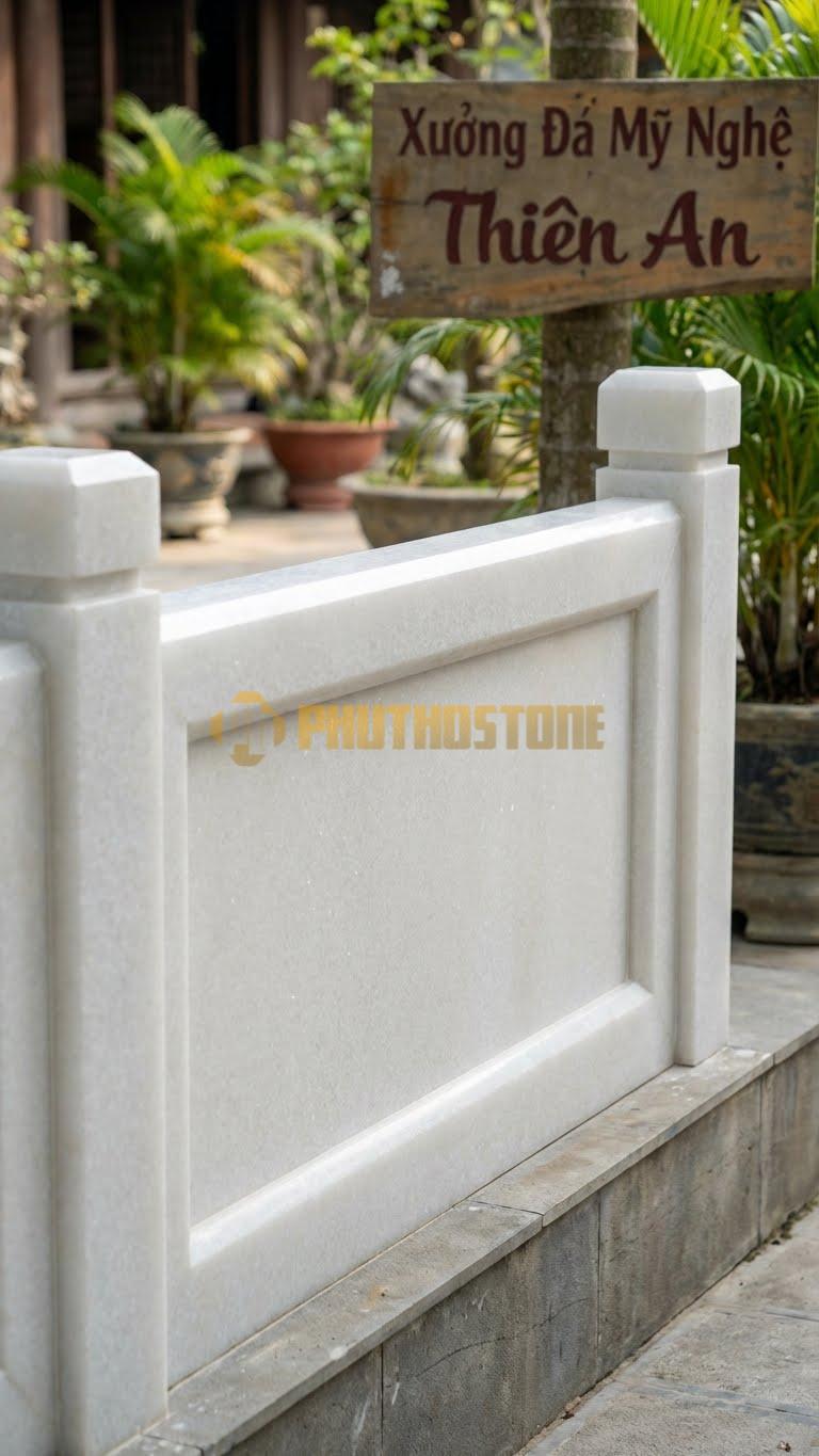 Lan Can Đá Trắng Muối Đá Trơn Vát Cạnh: Không Hoa Văn, Tập Trung Vào Độ Bóng Đá, Kích Thước: 120Cm X 80Cm X 10Cm