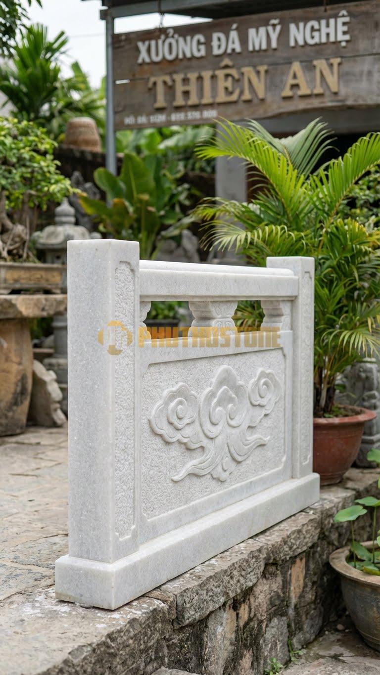 Lan Can Đá Trắng Muối Mây Trời: Họa Tiết Tản Vân (Mây Trôi), Kích Thước: 120Cm X 81Cm X 10Cm