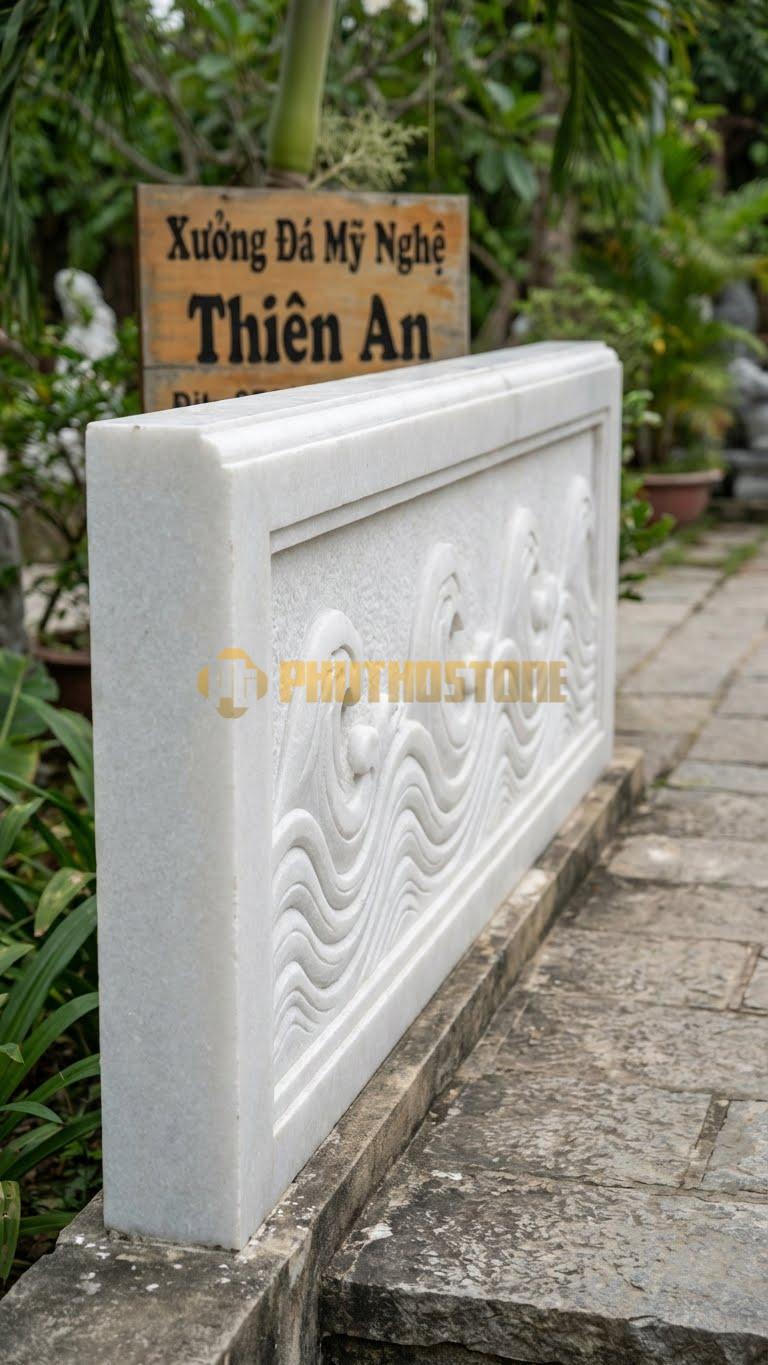 Lan Can Đá Trắng Muối Sóng Nước: Hình Sóng Biển Cuộn Nhịp Nhàng, Kích Thước: 150Cm X 81Cm X 12Cm