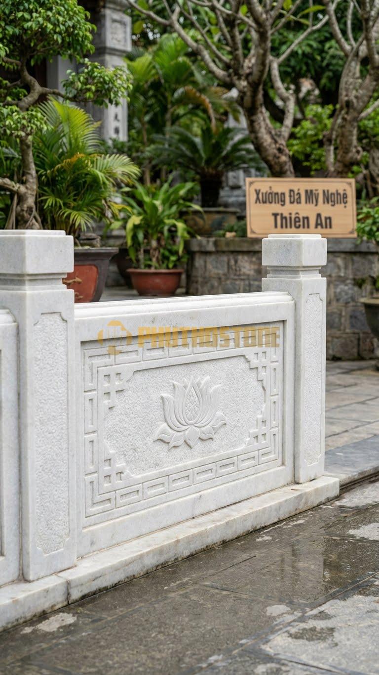 Lan Can Đá Trắng Muối Trụ Lan Can: Các Khối Đá Vuông Vức, Bề Mặt Mài Mờ (Matte), Kích Thước: 100Cm X 80Cm X 12Cm