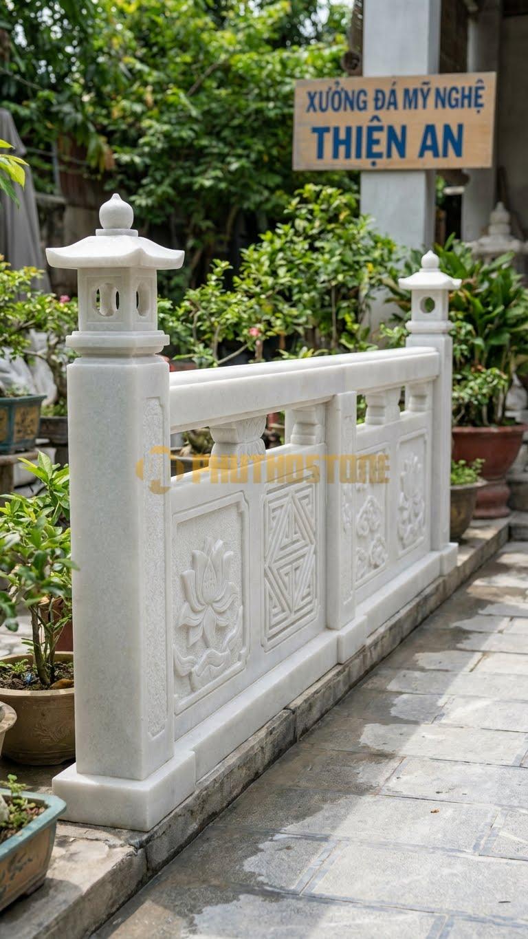 Lan Can Đá Trắng Muối Trụ Lan Can: Kết Hợp Giữa Lan Can Và Trụ Đá Để Đặt Đèn, Kích Thước: 150Cm X 90Cm X 12Cm