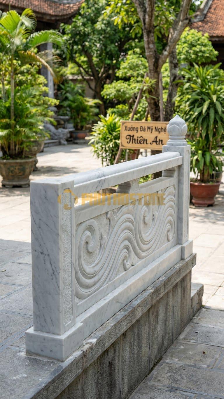 Lan Can Đá Trắng Yên Bái Sóng Nước: Hình Sóng Biển Cuộn Nhịp Nhàng, Kích Thước: 150Cm X 81Cm X 12Cm