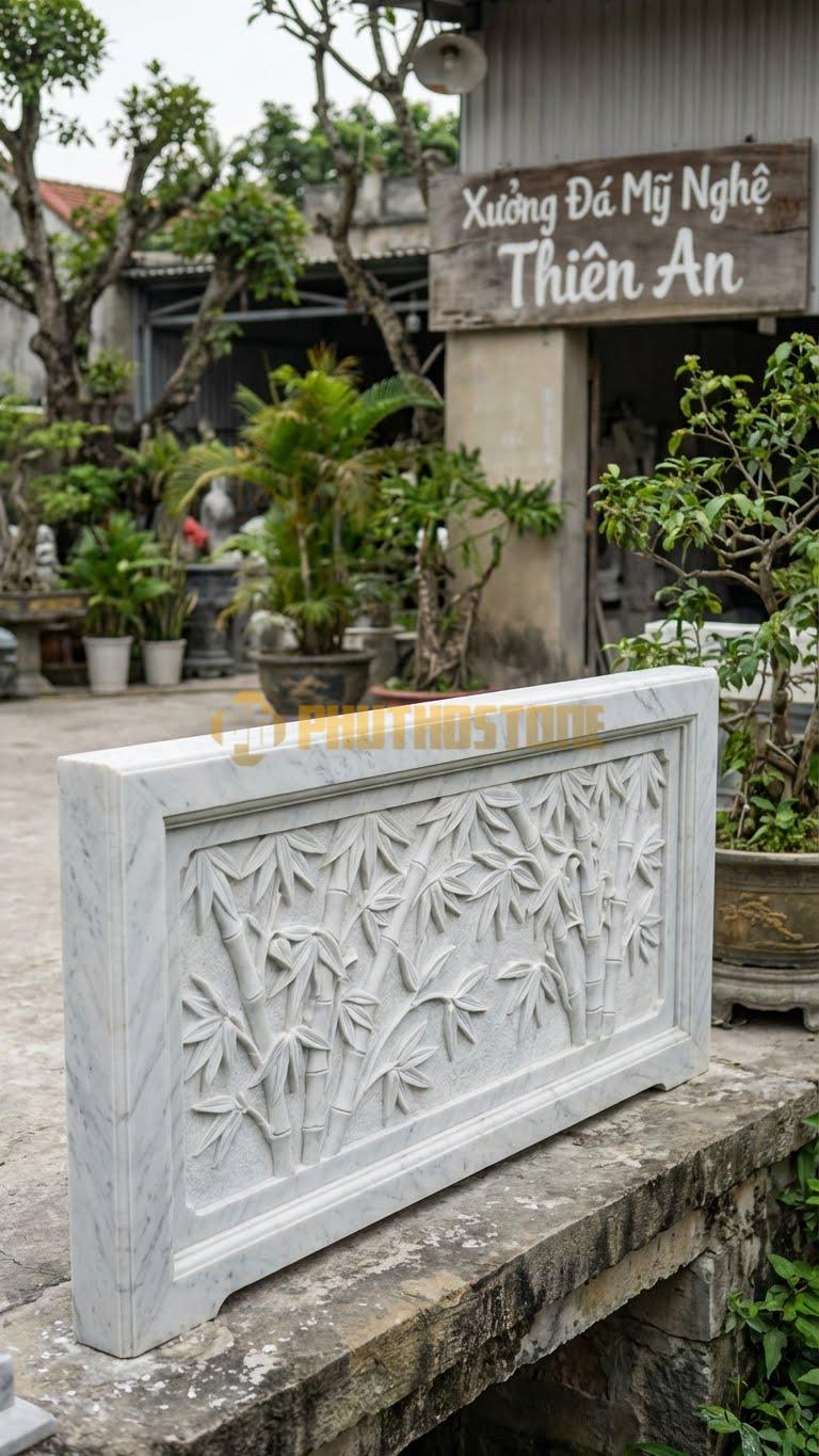 Lan Can Đá Trắng Yên Bái Trúc Lâm: Hàng Trúc Dài Nối Tiếp Nhau, Kích Thước: 150Cm X 90Cm X 10Cm