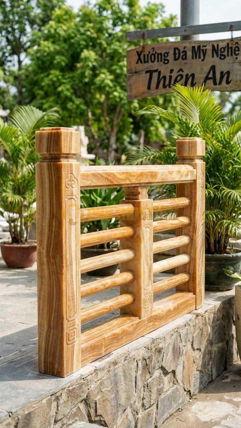 Lan Can Đá Vân Gỗ Chấn Song Đá: Các Thanh Đá Tròn Đặt Song Song, Kích Thước: 120Cm X 81Cm X 10Cm