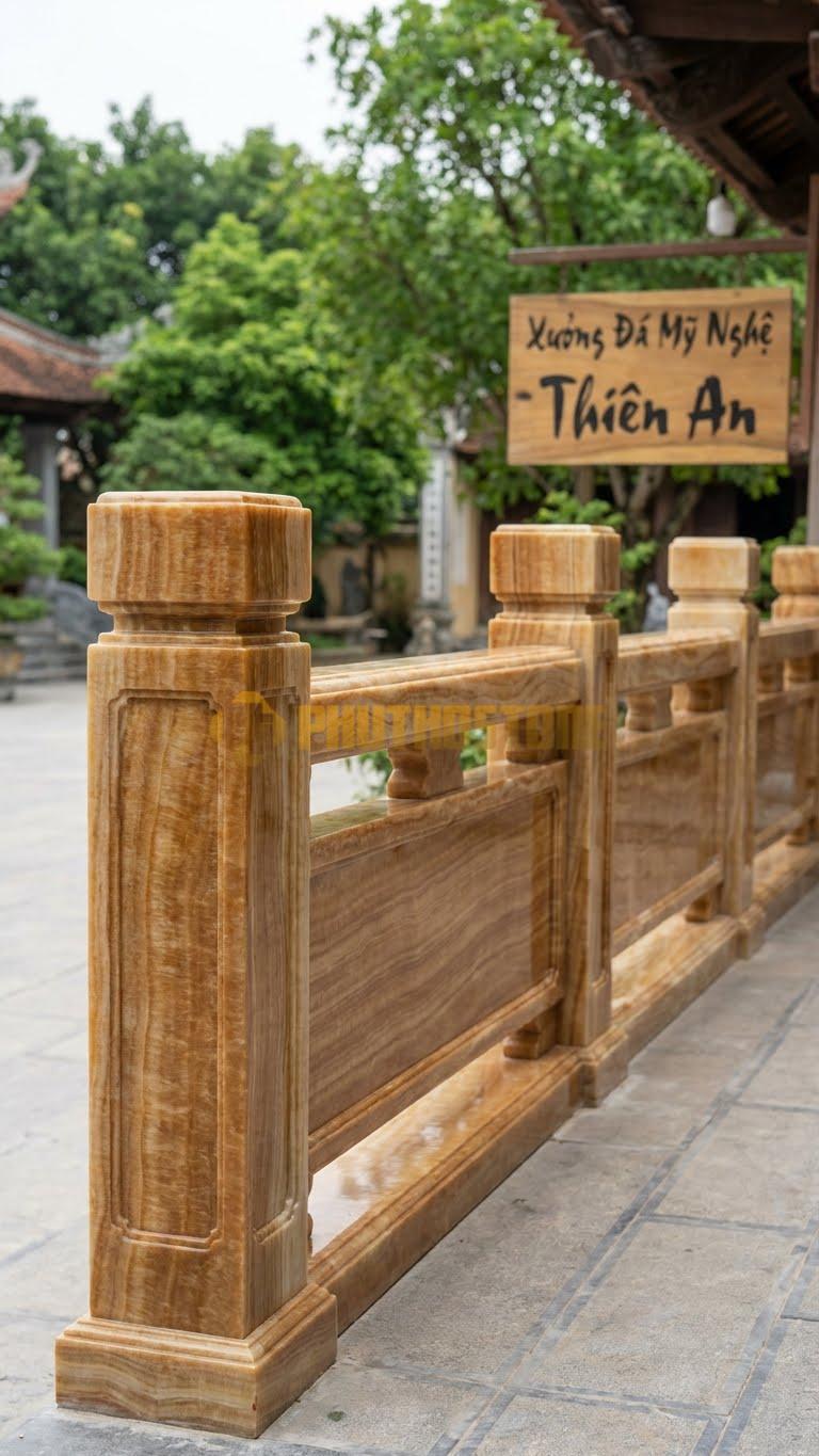 Lan Can Đá Vân Gỗ Con Tiện Vuông Hiện Đại: Khối Vuông, Phào Chỉ Đơn Giản, Kích Thước: Đường Kính 15Cm, Cao 80Cm