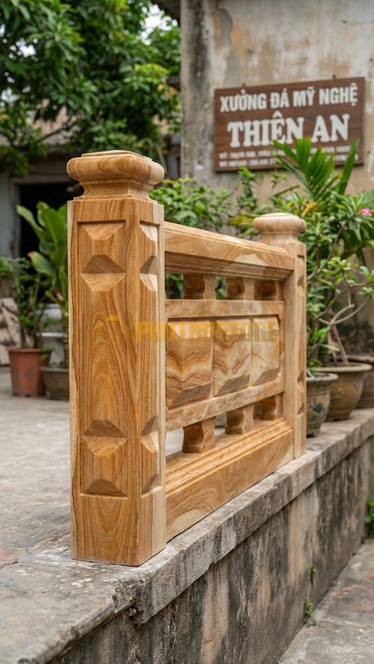 Lan Can Đá Vân Gỗ Kim Cương: Cắt Vát Tạo Khối 3D Như Viên Kim Cương, Kích Thước: 100Cm X 90Cm X 12Cm