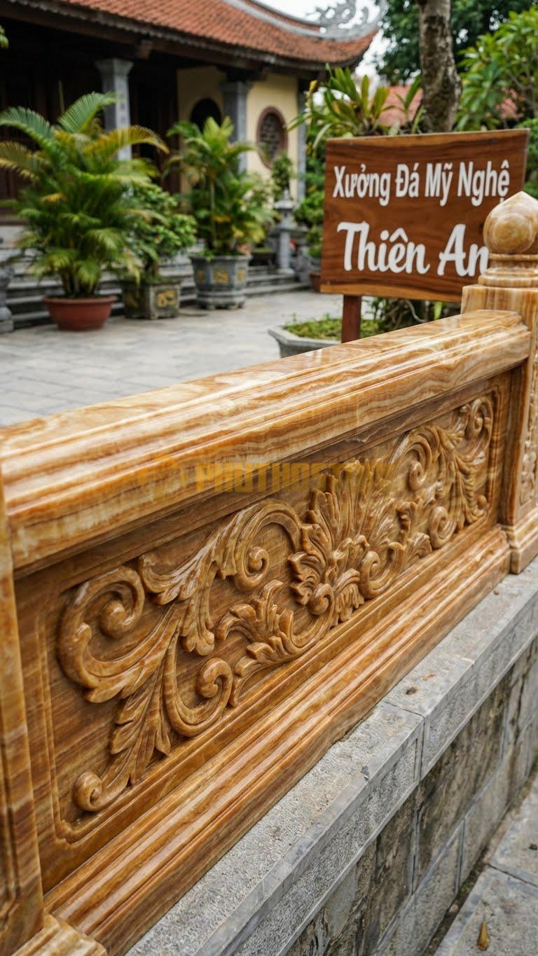 Lan Can Đá Vân Gỗ Lá Tây Acanthus: Họa Tiết Lá Ô Rô Uốn Lượn Đặc Trưng Kiến Trúc Pháp, Kích Thước: 100Cm X 90Cm X 12Cm