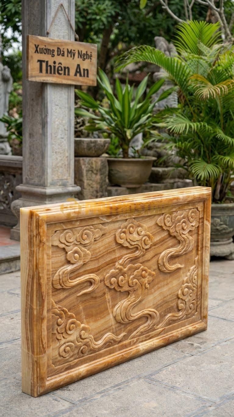 Lan Can Đá Vân Gỗ Mây Trời: Họa Tiết Tản Vân (Mây Trôi), Kích Thước: 120Cm X 81Cm X 10Cm