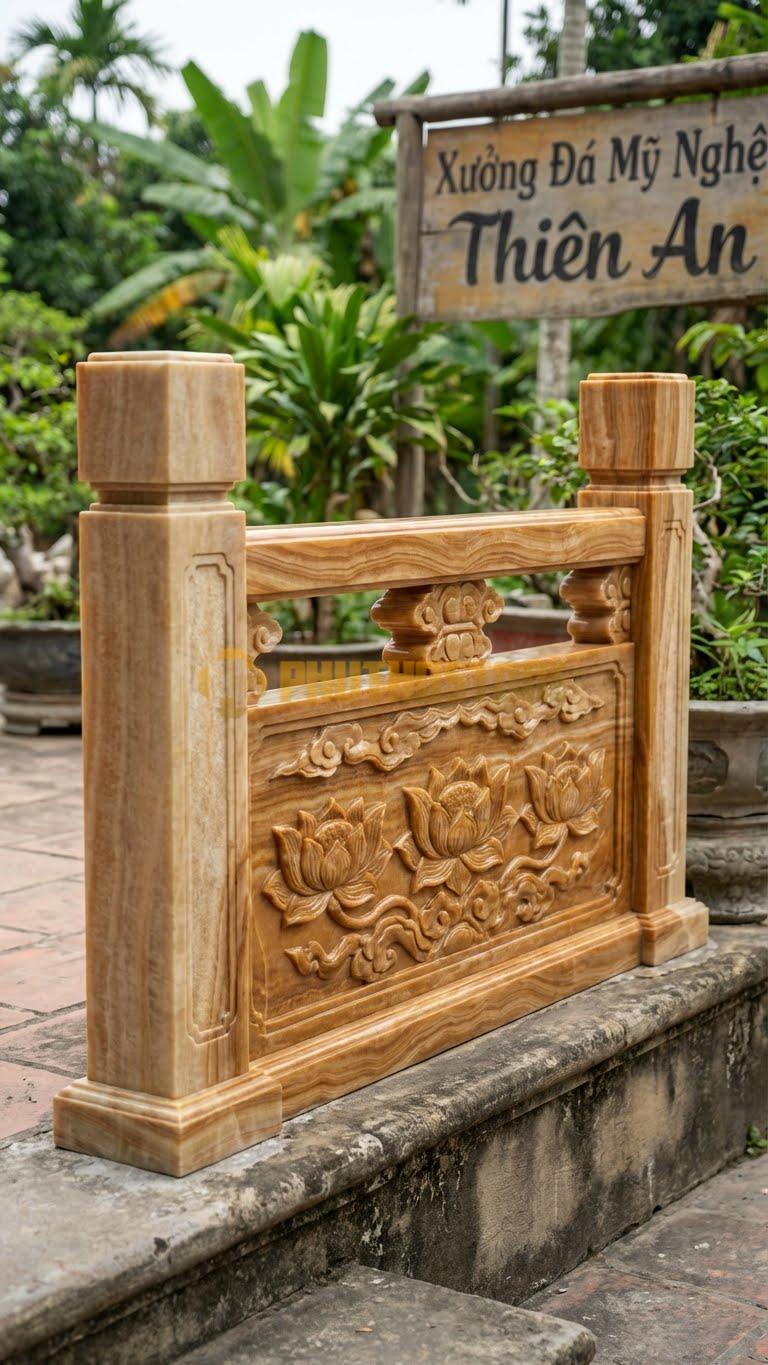 Lan Can Đá Vân Gỗ Trụ Lan Can: Các Khối Đá Vuông Vức, Bề Mặt Mài Mờ (Matte), Kích Thước: 100Cm X 80Cm X 12Cm