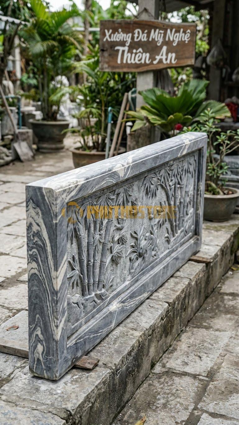 Lan Can Đá Vân Mây Trúc Lâm: Hàng Trúc Dài Nối Tiếp Nhau, Kích Thước: 150Cm X 90Cm X 10Cm