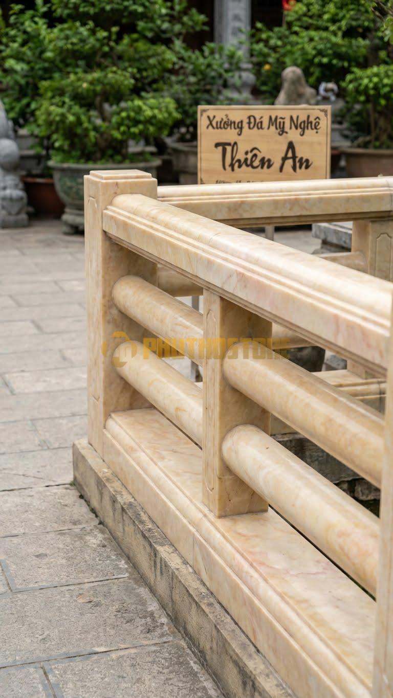 Lan Can Đá Vàng Nghệ An Chấn Song Đá: Các Thanh Đá Tròn Đặt Song Song, Kích Thước: 120Cm X 81Cm X 10Cm