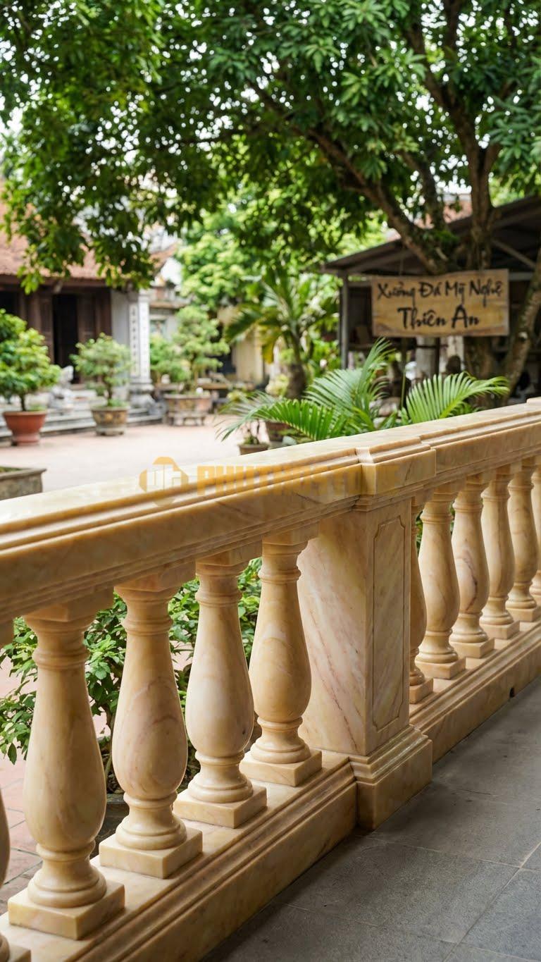 Lan Can Đá Vàng Nghệ An Con Tiện Bình Vôi Hy Lạp: Thân Tròn Trơn, Tỷ Lệ Vàng Thắt Eo Thanh Thoát, Kích Thước: Đường Kính 14Cm, Cao 85Cm