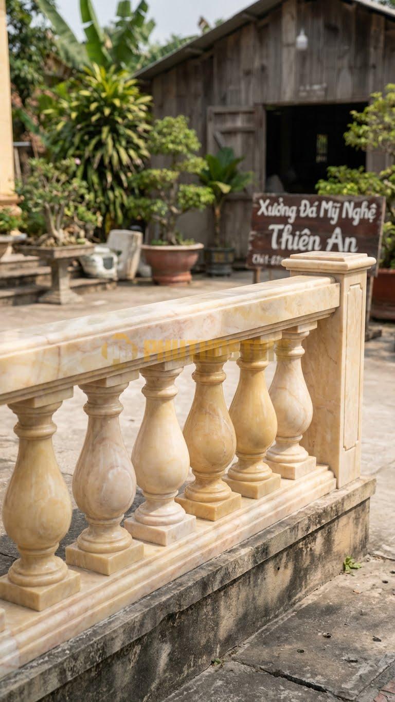 Lan Can Đá Vàng Nghệ An Con Tiện Truyền Thống: Dáng Bình Vôi Trơn, Bóng Mịn, Kích Thước: Đường Kính 12Cm, Cao 75Cm