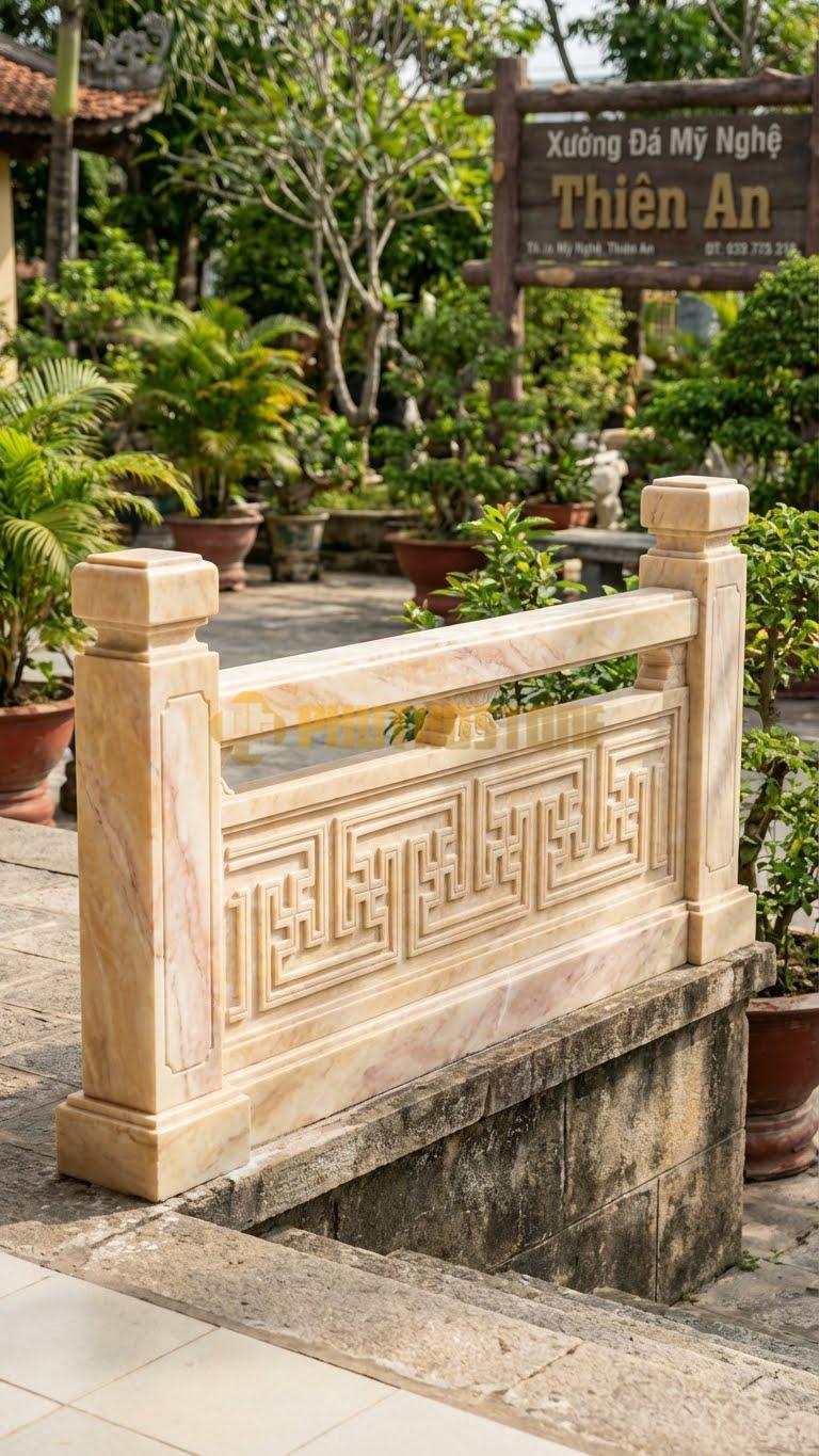 Lan Can Đá Vàng Nghệ An Công Viên Chữ Vạn: Họa Tiết Chữ Vạn Nối Tiếp (Biểu Tượng Cát Tường), Kích Thước: 120Cm X 85Cm X 10Cm