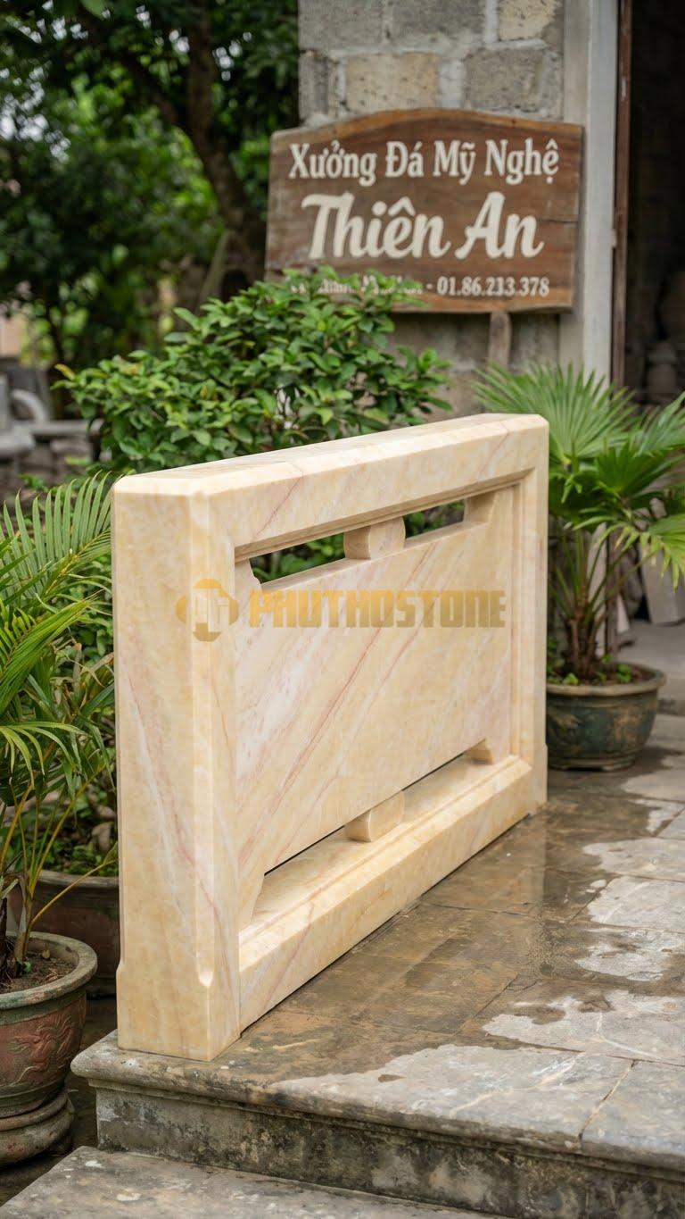 Lan Can Đá Vàng Nghệ An Đá Trơn Vát Cạnh: Không Hoa Văn, Tập Trung Vào Độ Bóng Đá, Kích Thước: 120Cm X 80Cm X 10Cm