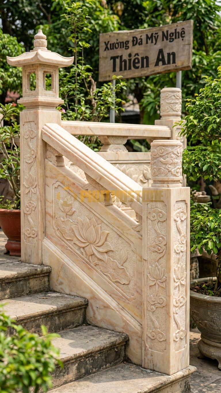 Lan Can Đá Vàng Nghệ An Trụ Lan Can: Kết Hợp Giữa Lan Can Và Trụ Đá Để Đặt Đèn, Kích Thước: 150Cm X 90Cm X 12Cm
