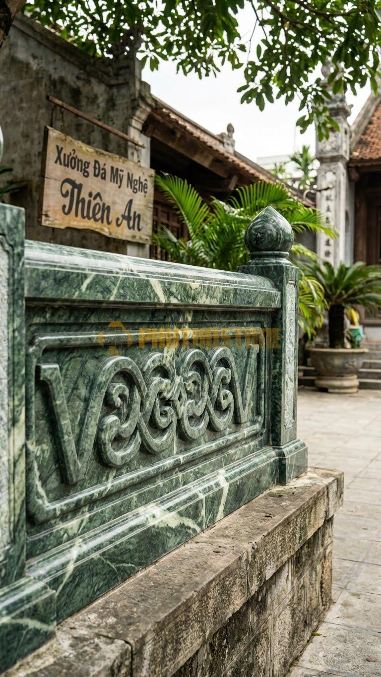 Lan Can Đá Xanh Ấn Công Viên Chữ Vạn: Họa Tiết Chữ Vạn Nối Tiếp (Biểu Tượng Cát Tường), Kích Thước: 120Cm X 85Cm X 10Cm