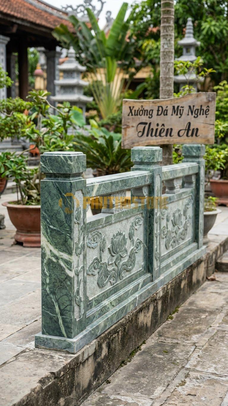 Lan Can Đá Xanh Ấn Trụ Lan Can: Các Khối Đá Vuông Vức, Bề Mặt Mài Mờ (Matte), Kích Thước: 100Cm X 80Cm X 12Cm