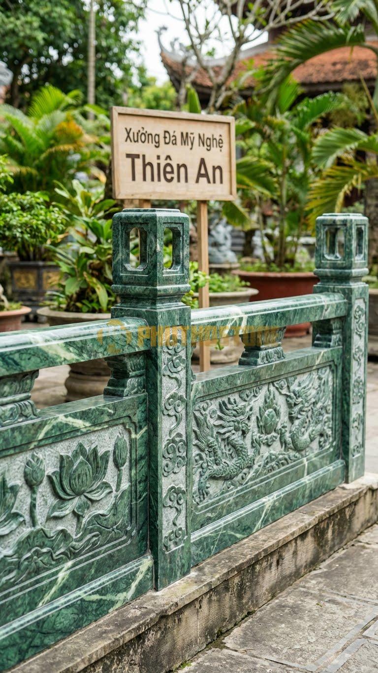 Lan Can Đá Xanh Ấn Trụ Lan Can: Kết Hợp Giữa Lan Can Và Trụ Đá Để Đặt Đèn, Kích Thước: 150Cm X 90Cm X 12Cm