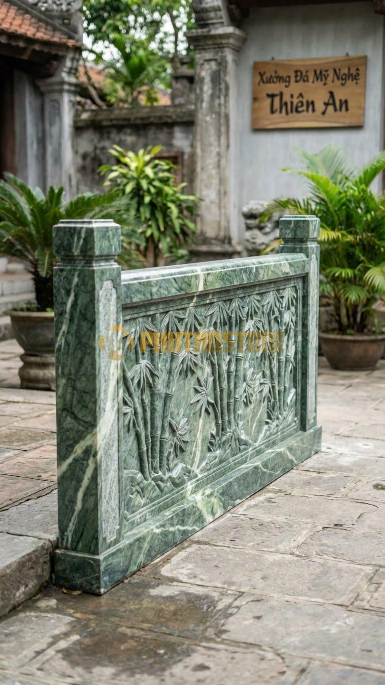 Lan Can Đá Xanh Ấn Trúc Lâm: Hàng Trúc Dài Nối Tiếp Nhau, Kích Thước: 150Cm X 90Cm X 10Cm