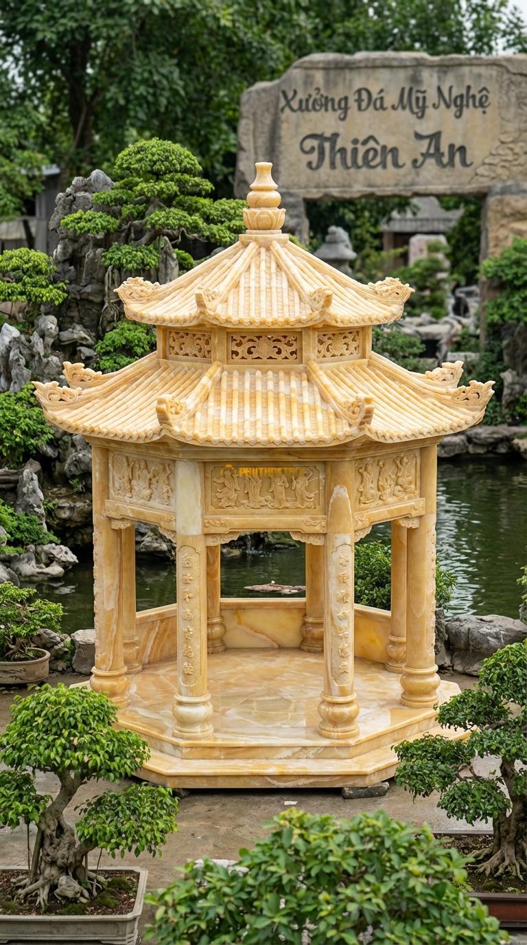 Lầu Bát Giác Ngọc hoàng long Bát Tiên: 8 cạnh chạm tích 8 vị tiên, mái xếp lớp cầu kỳ (thường 2-3 tầng mái). đường kính 5m20 (Rất lớn)