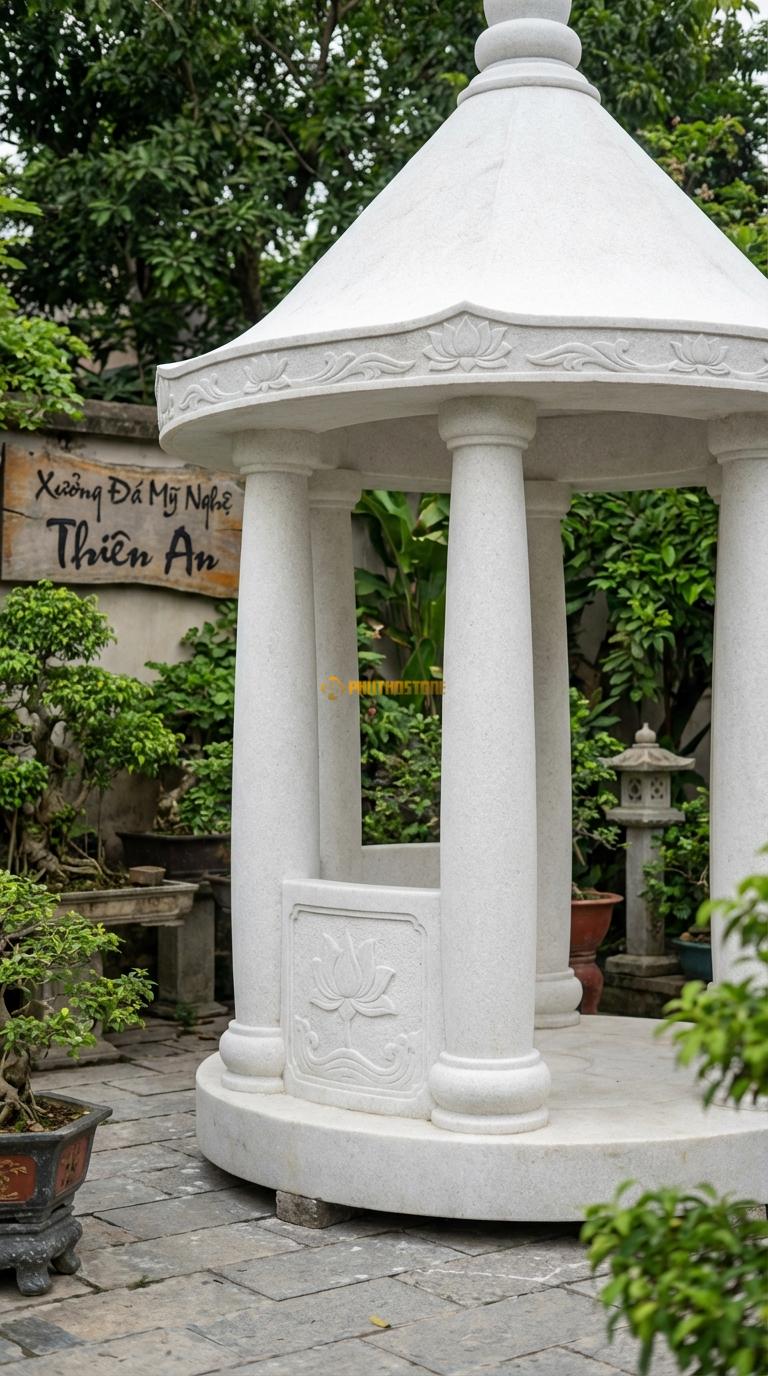 Lầu Tròn Đá Trắng Muối Chòi Nấm: (Mẫu hiếm) Cột trụ lớn ở giữa hoặc các cột bo tròn, mái hình nón. đường kính 3m00