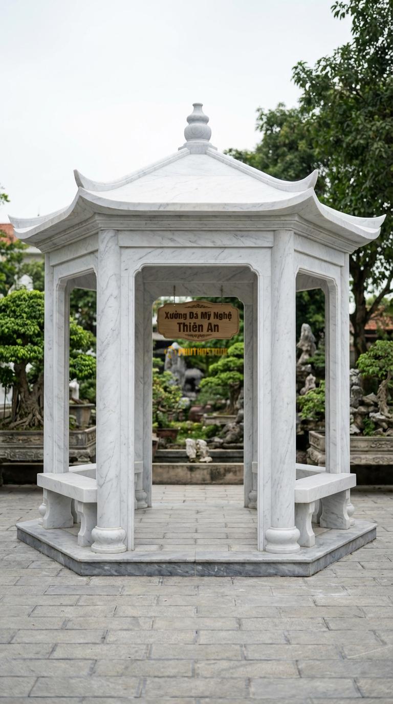 Lầu Tứ Giác Đá Trắng Yên Bái Cổng Kết Hợp Lầu: Dạng chòi nghỉ chân ngay tại cổng vào, 2 bên có ghế ngồi đá. 2m50 x 2m50