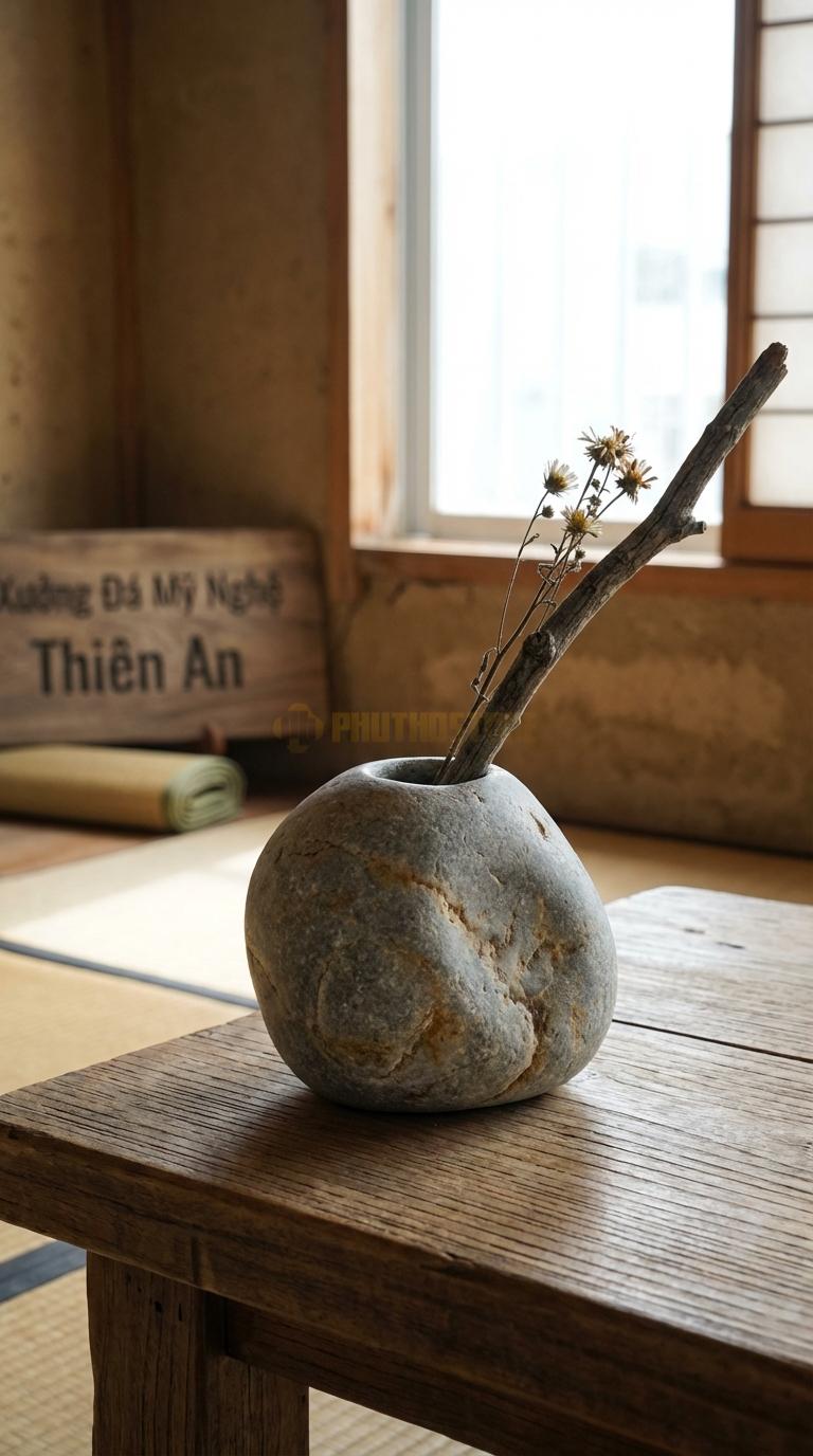 Lọ Hoa Đá Cuội Họa Tiết “Chum Sành Mini” (Mô Phỏng Chum Nước Cổ). Kích Thước Cao 10Cm, Đk 10Cm.