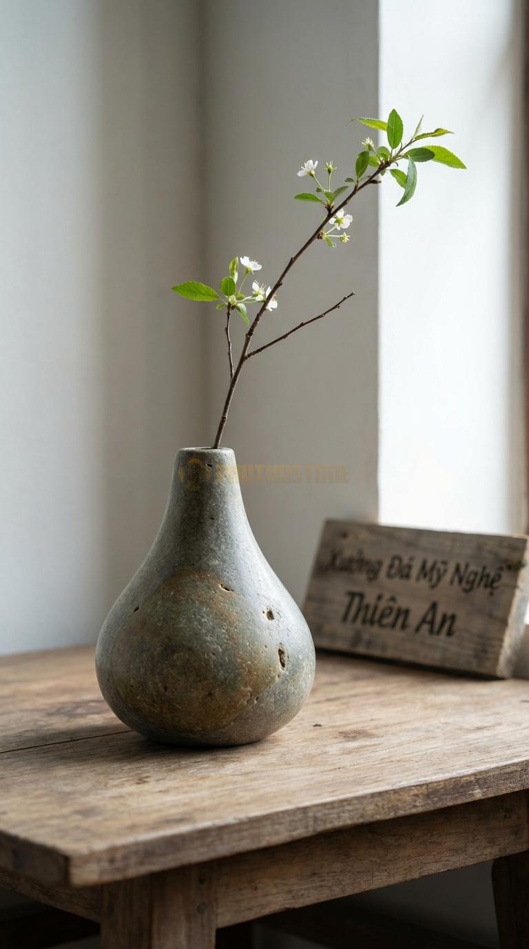 Lọ Hoa Đá Cuội Họa Tiết “Giọt Nước” (Thon Đáy, Bầu Tròn Ở Dưới). Kích Thước Cao 15Cm, Đk Bụng 8Cm.