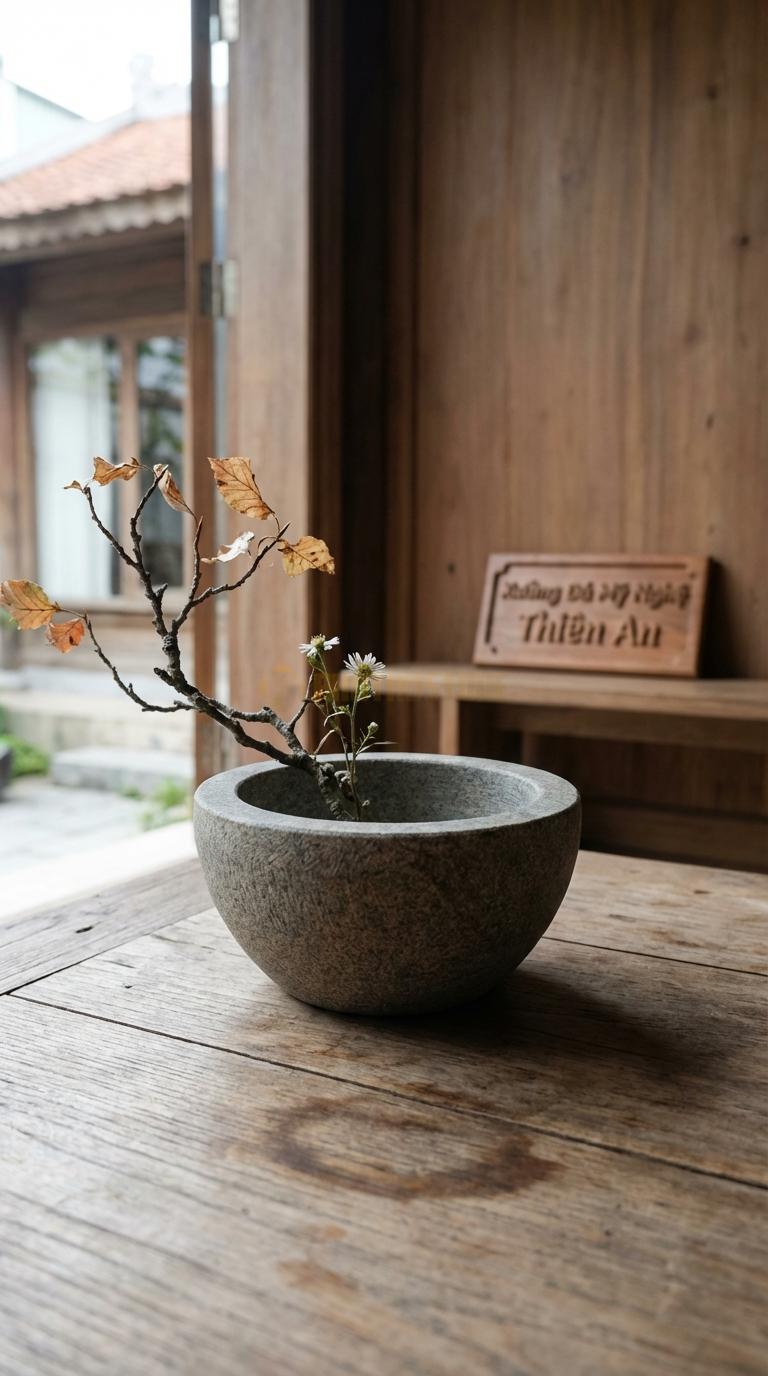 Lọ Hoa Đá Granite Họa Tiết “Bát Úp” (Dáng Thấp, Miệng Rộng Hơn Đáy). Kích Thước Cao 8Cm, Đk Miệng 12Cm.