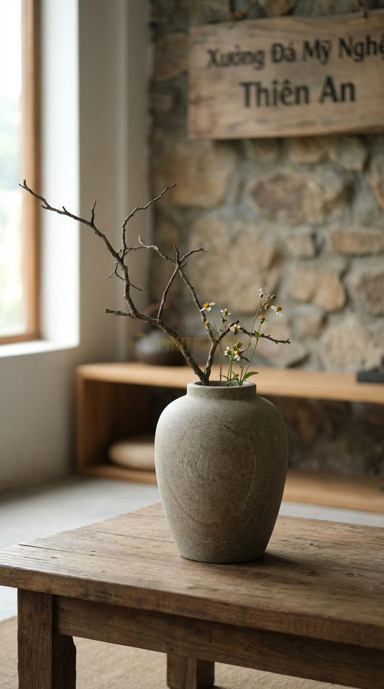 Lọ Hoa Đá Granite Họa Tiết “Trơn Bóng Mờ” (Dáng Bình Củ Gừng, Đơn Giản). Kích Thước Cao 25Cm, Đk 18Cm.