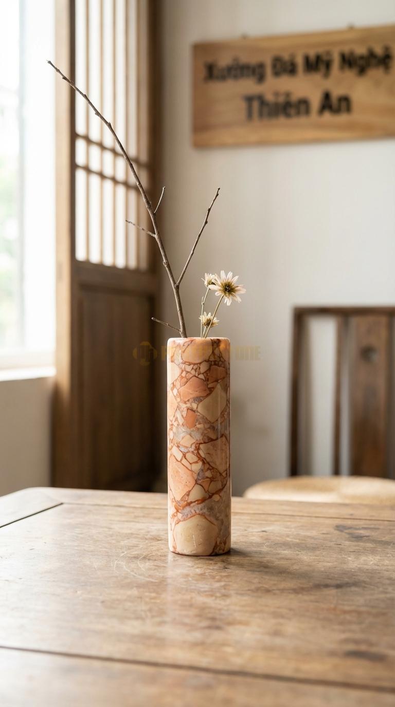 Lọ Hoa Đá Hồng Họa Tiết “Ống Nghiệm” (Dáng Trụ Siêu Mảnh). Kích Thước Cao 18Cm, Đk 4Cm.