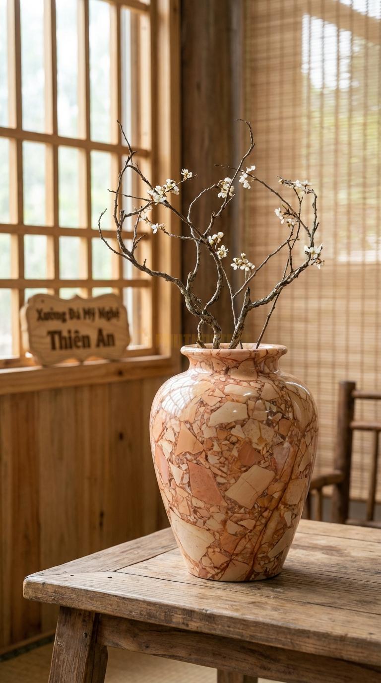 Lọ Hoa Đá Hồng Họa Tiết “Trơn Bóng Mờ” (Dáng Bình Củ Gừng, Đơn Giản). Kích Thước Cao 25Cm, Đk 18Cm.