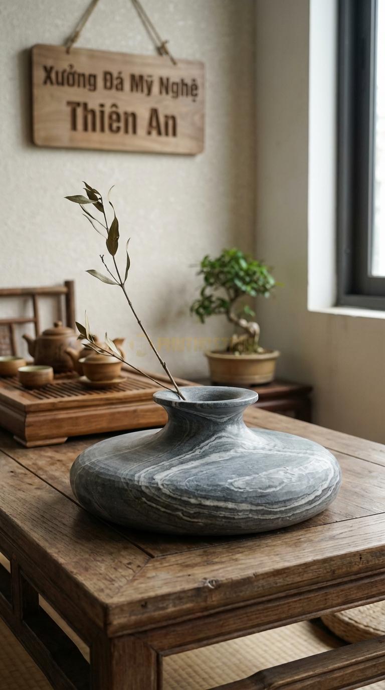 Lọ Hoa Đá Vân Mây Họa Tiết “Đĩa Bay Tròn” (Dáng Đĩa Tròn Dẹt, Miệng Loe). Kích Thước Đk 30Cm, Cao 6Cm.