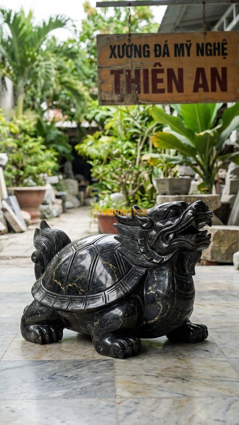 Long Quy Đại (Trấn Trạch) Bằng Đá Đen Chỉ Nâu, Kiểu Dáng Kích Thước Lớn Đặt Trước Cửa. Kích Thước Dài 60cm.