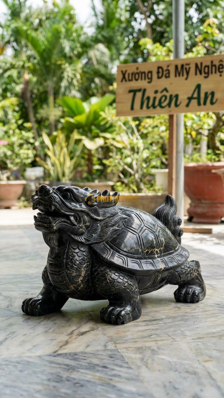 Long Quy Đại (Trấn Trạch) Bằng Đá Đen Chỉ Nâu, Kiểu Dáng Kích Thước Lớn Đặt Trước Cửa. Kích Thước Dài 60cm.