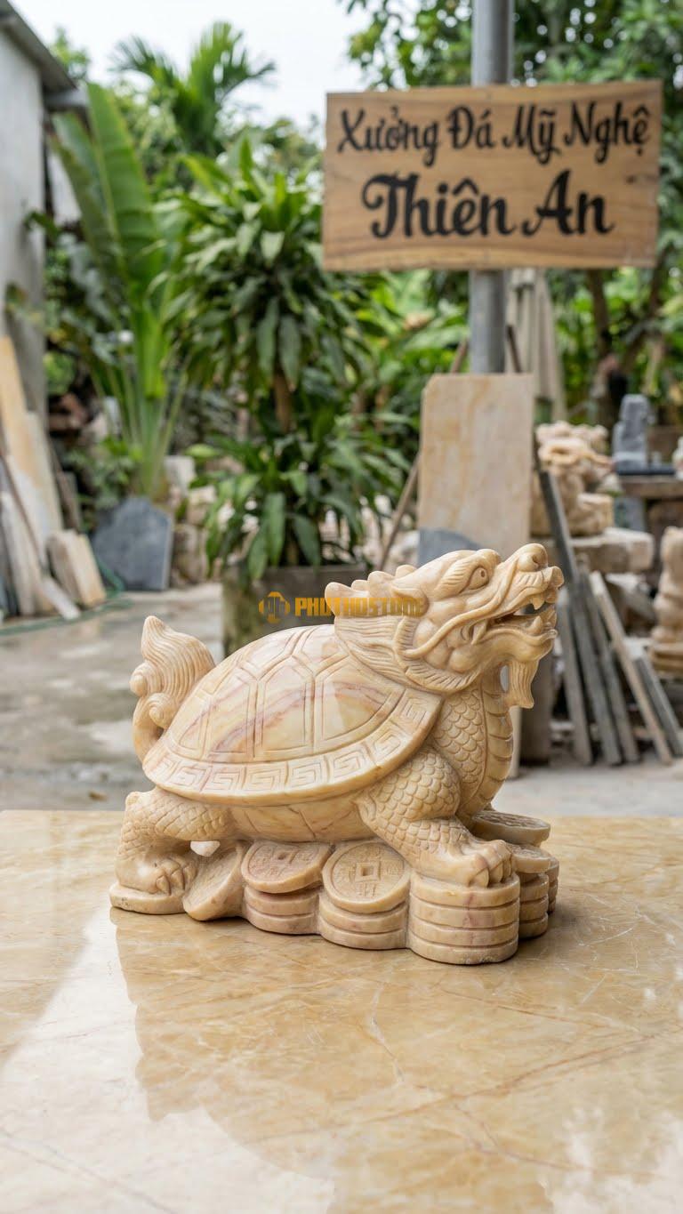 Long Quy Đạp Tiền Bằng Đá Vàng Nghệ An, Kiểu Dáng Chân Đạp Lên Đống Tiền Cổ. Kích Thước Dài 30cm.