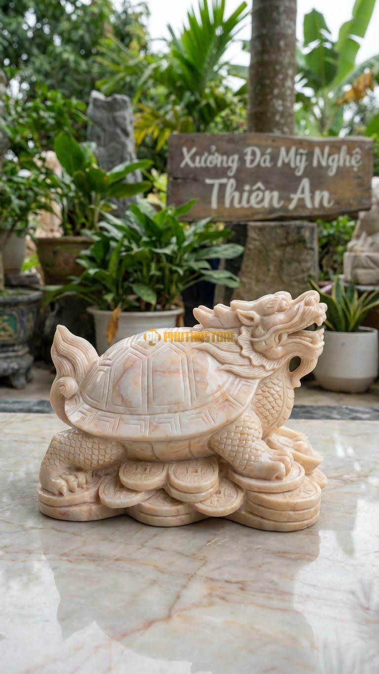 Long Quy Đạp Tiền Bằng Đá Vàng Nghệ An, Kiểu Dáng Chân Đạp Lên Đống Tiền Cổ. Kích Thước Dài 30cm.