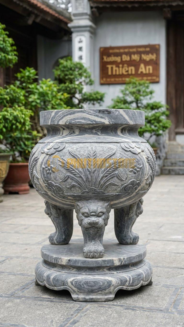 Lư Đá Bông Lúa Mì Đá Vân Mây: Họa Tiết Bông Lúa Tượng Trưng Cho Sự No Ấm 45 Cm